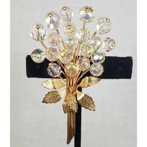 Vintage Unsigned Designer Pin Glass AB Crystal Flower Bouque Brooch